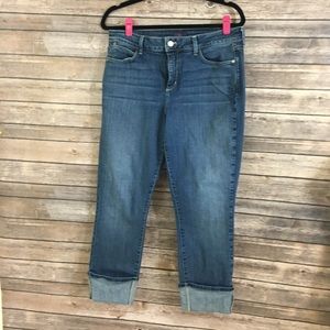 NYDJ Boyfriend, stretchy, mid calf cuffed jeans.